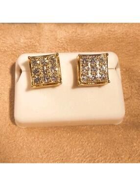 Gold Over Sterling Silver Square Moissenite Earrings